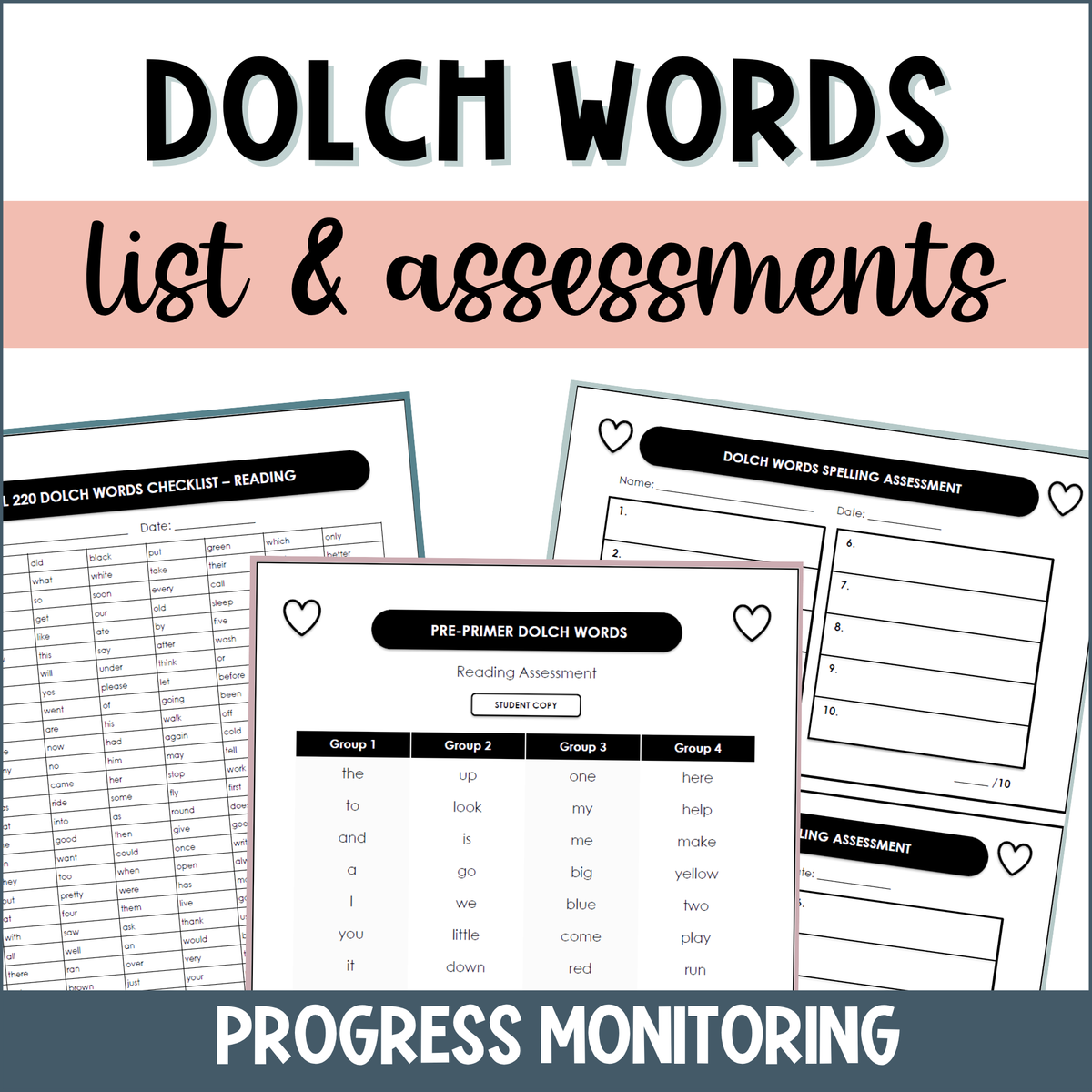Dolch Sight Word Assessment Checklist Word Lists Heart Words Progress Monitoring