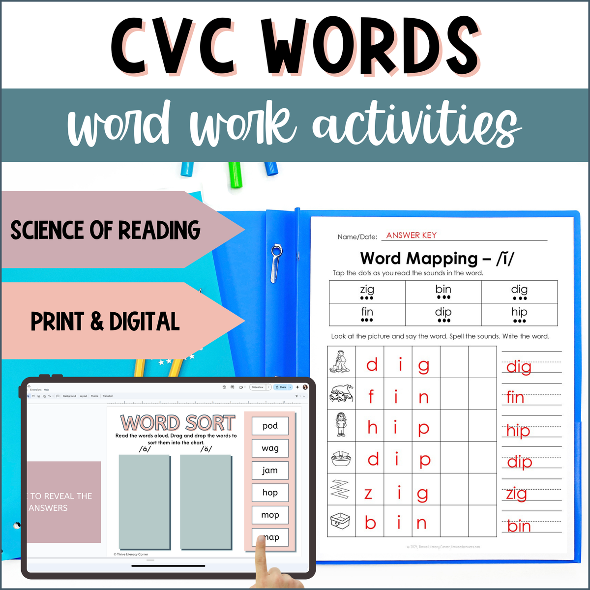 CVC Word Practice Printable & Digital Activities