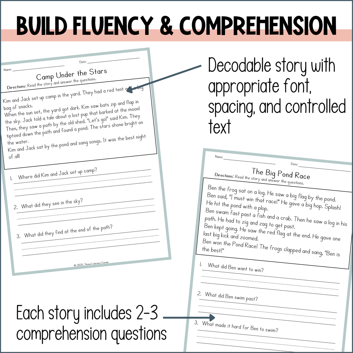 Decodable Passages with Comprehension Questions for 1st Grade Science of Reading
