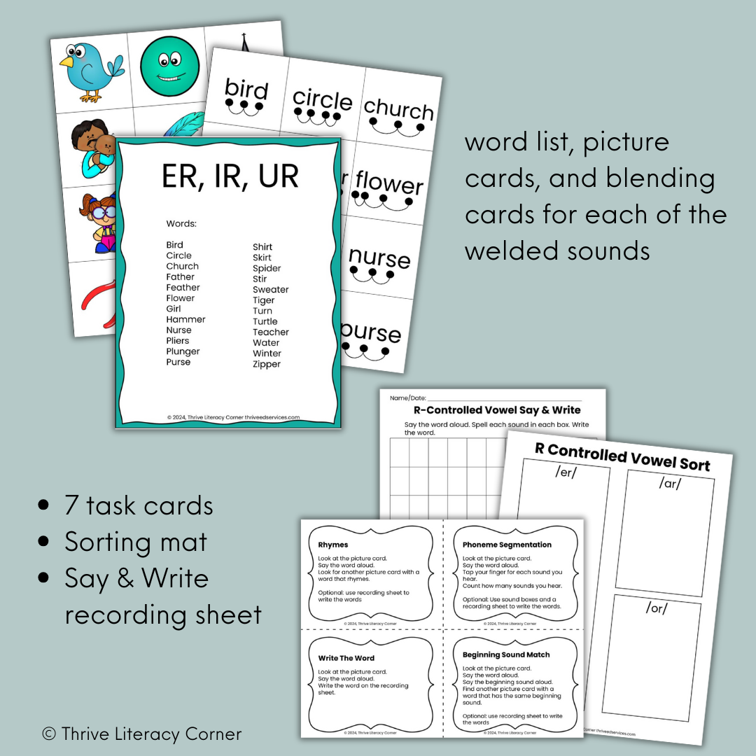 R Controlled Vowels Segmenting & Blending Cards - printable