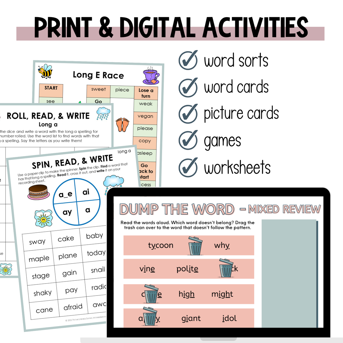 Long Vowel Words Worksheets & Activities Bundle | Printable & Digital