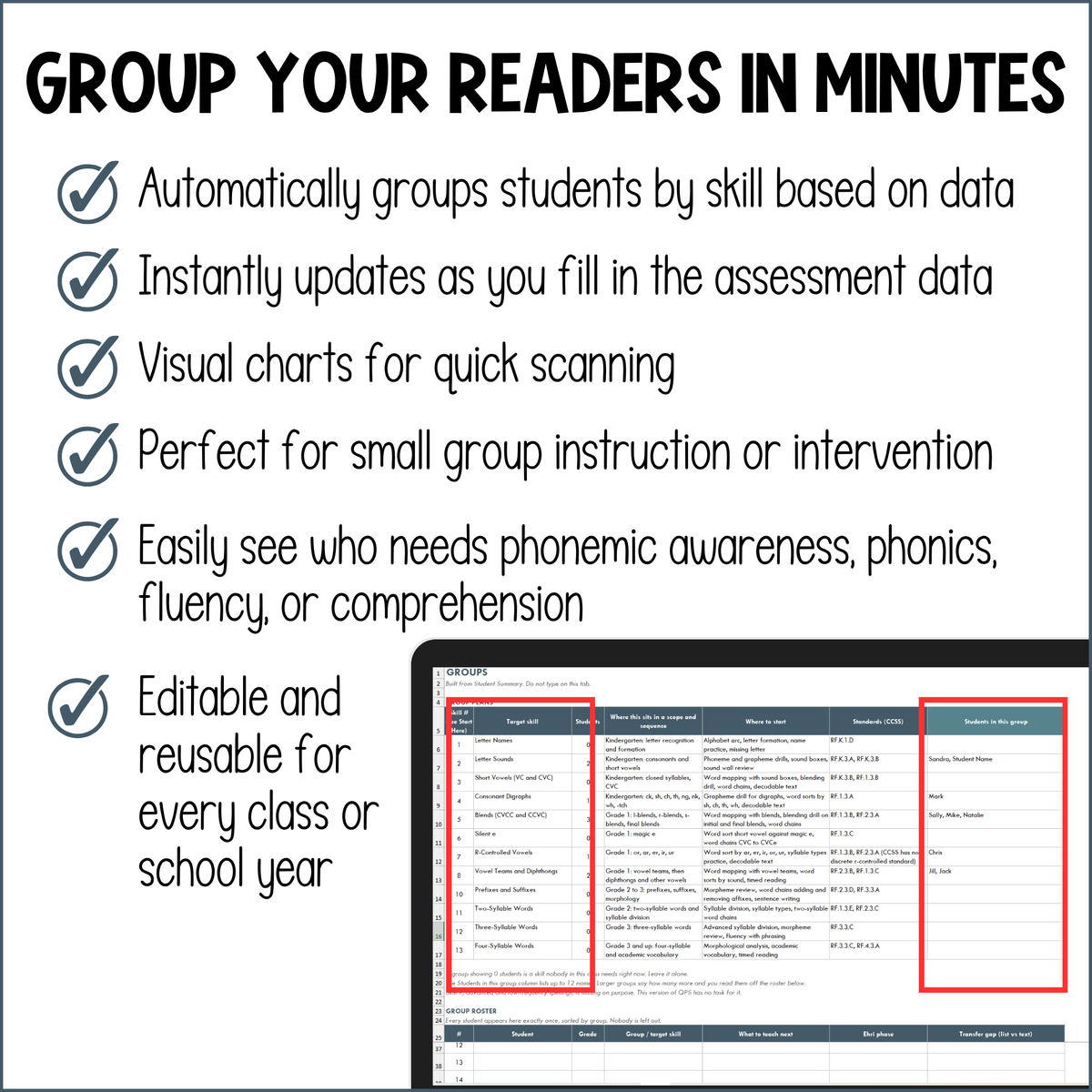 Reading Intervention Data Tracker & Small Group Generator & Planner K-3