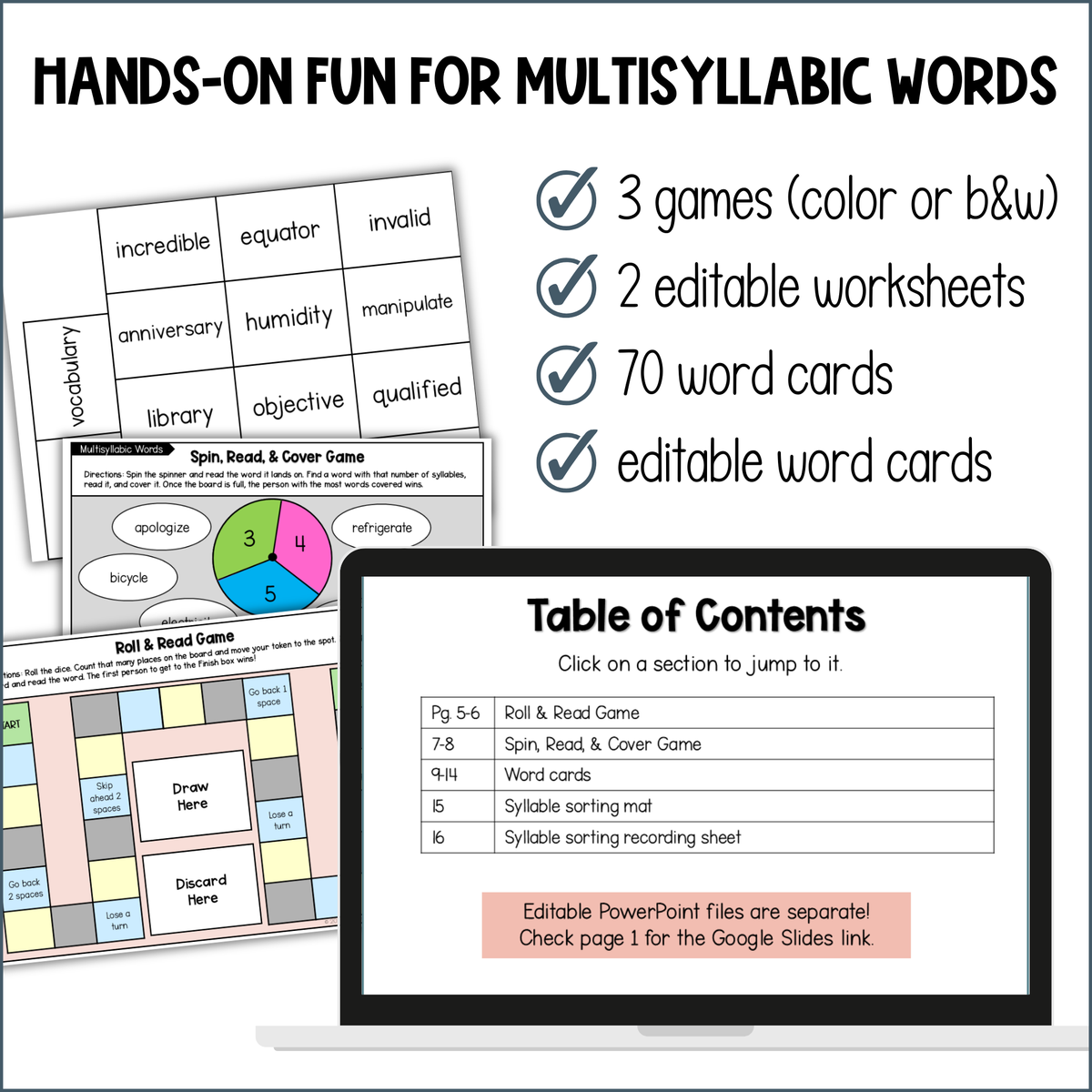 Multisyllabic Words Practice Printable Games & Editable Worksheets