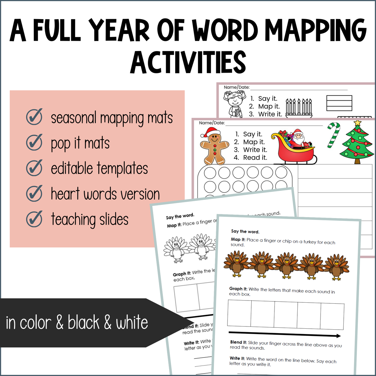 Word Mapping Mats BUNDLE - Sound Mapping Templates for Orthographic Mapping