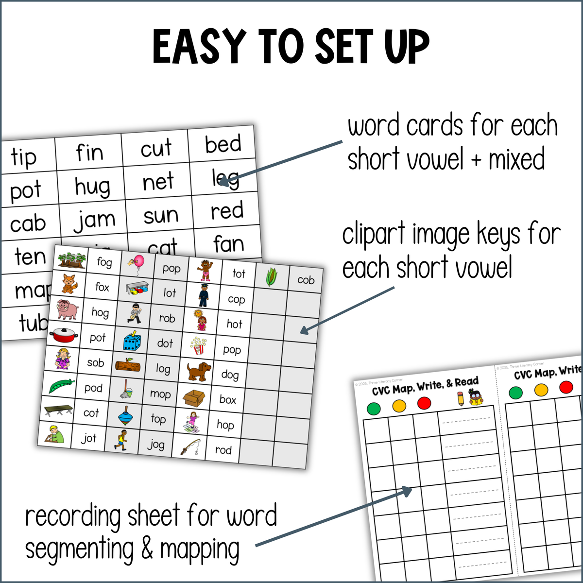CVC Words Games - Printable Game Boards for Phonics Centers