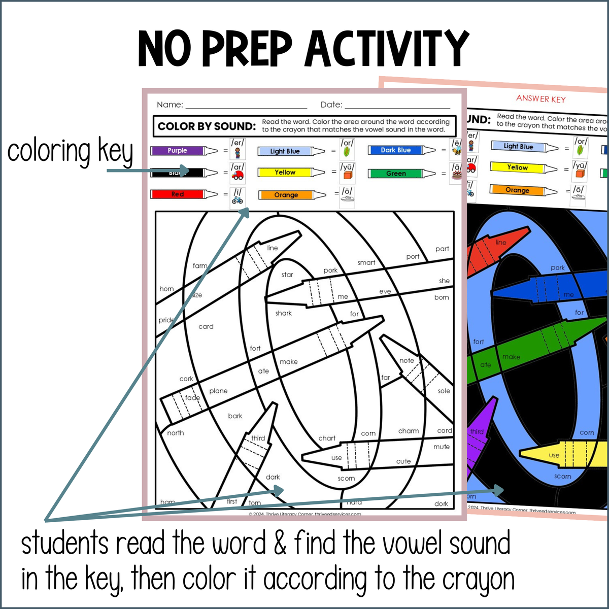 Phonics Color By Sound Worksheets -School Themed