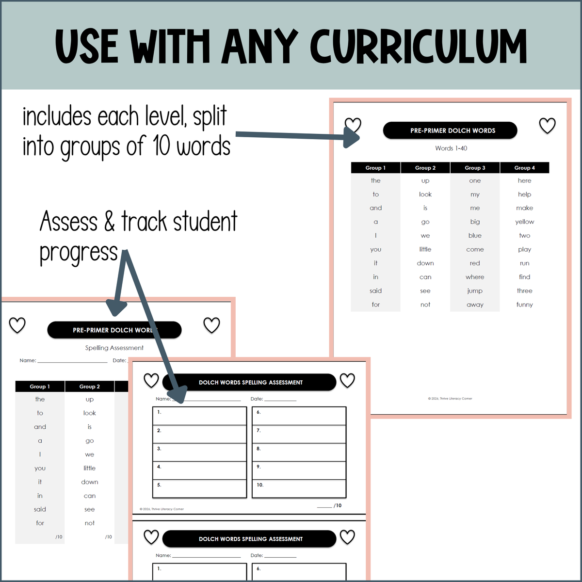 Dolch Sight Word Assessment Checklist Word Lists Heart Words Progress Monitoring