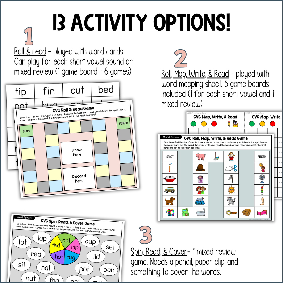 CVC Words Games - Printable Game Boards for Phonics Centers