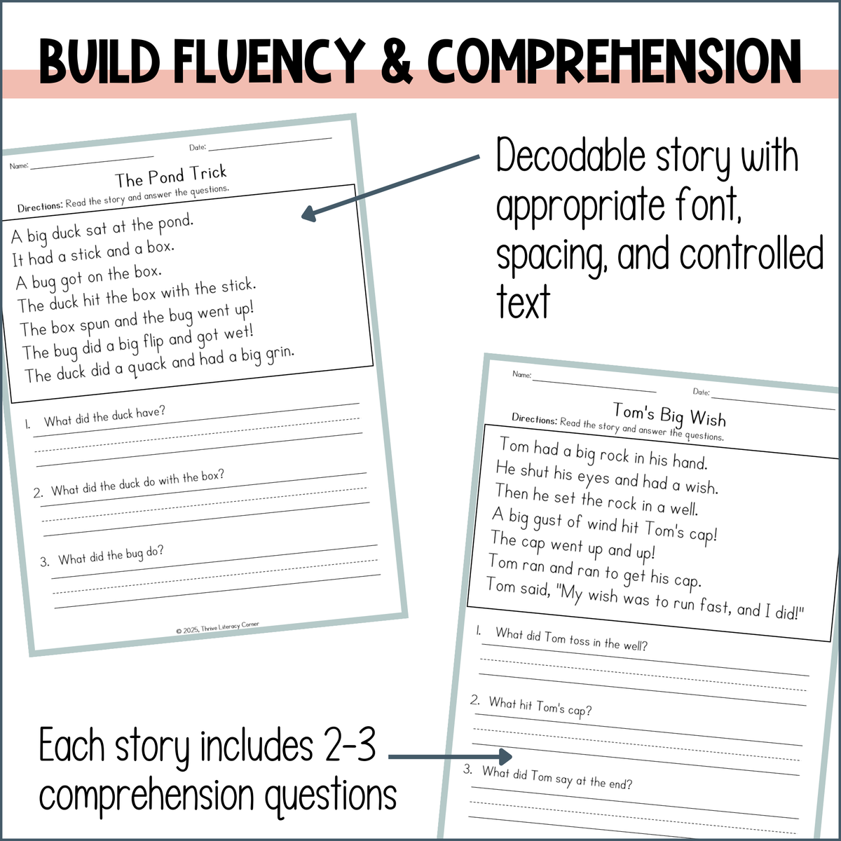 Science of Reading Decodable Passages and Comprehension Questions BUNDLE for K-2