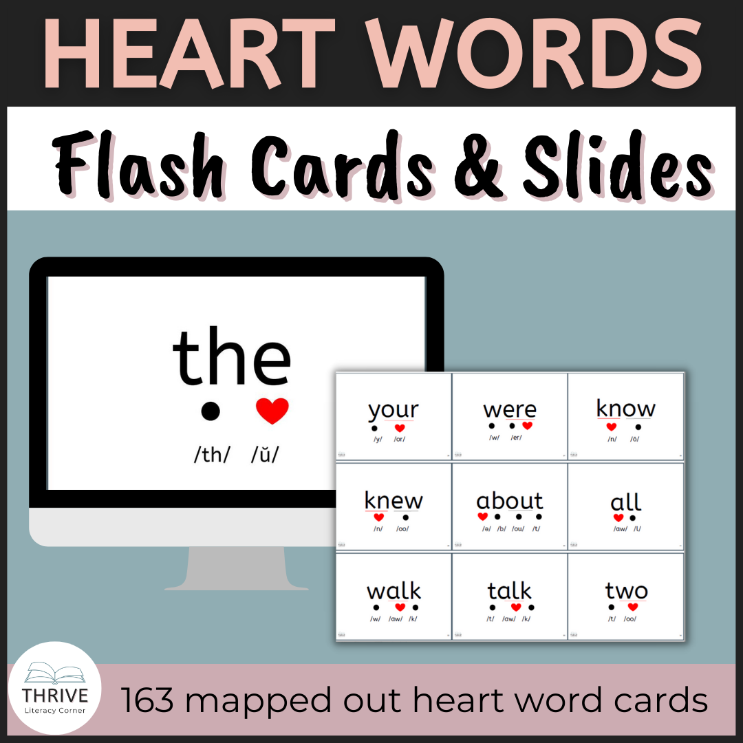 Irregular High Frequency Words "Heart Words" Cards Thrive Literacy