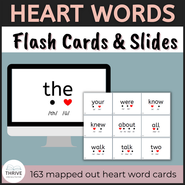 mockup of the heart words flash cards and slides on a computer screen and worksheet