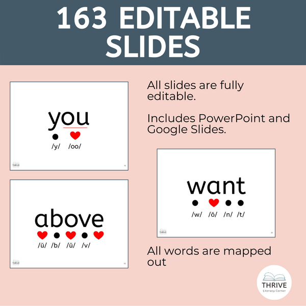 examples of editable slides with the mapped out heart words