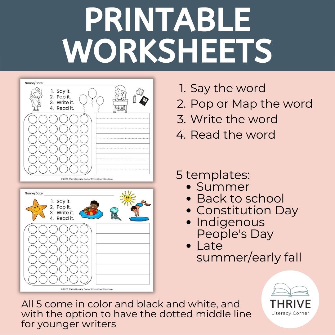 Summer & Back To School Pop It Word Mapping Templates 2