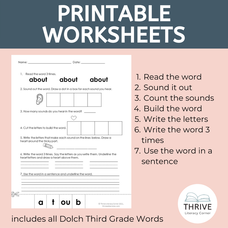 Heart Words - Dolch Third Grade Sight Words Worksheets