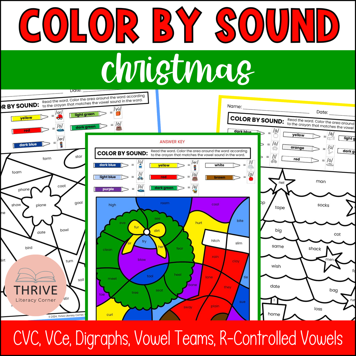 Christmas Phonics Color By Sound Worksheets