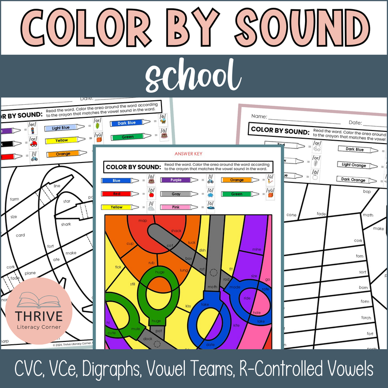 Phonics Color By Sound Worksheets -School Themed