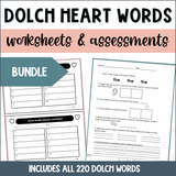 Dolch Sight Words Worksheets Bundle Word Lists Checklists Assessments Heart Word