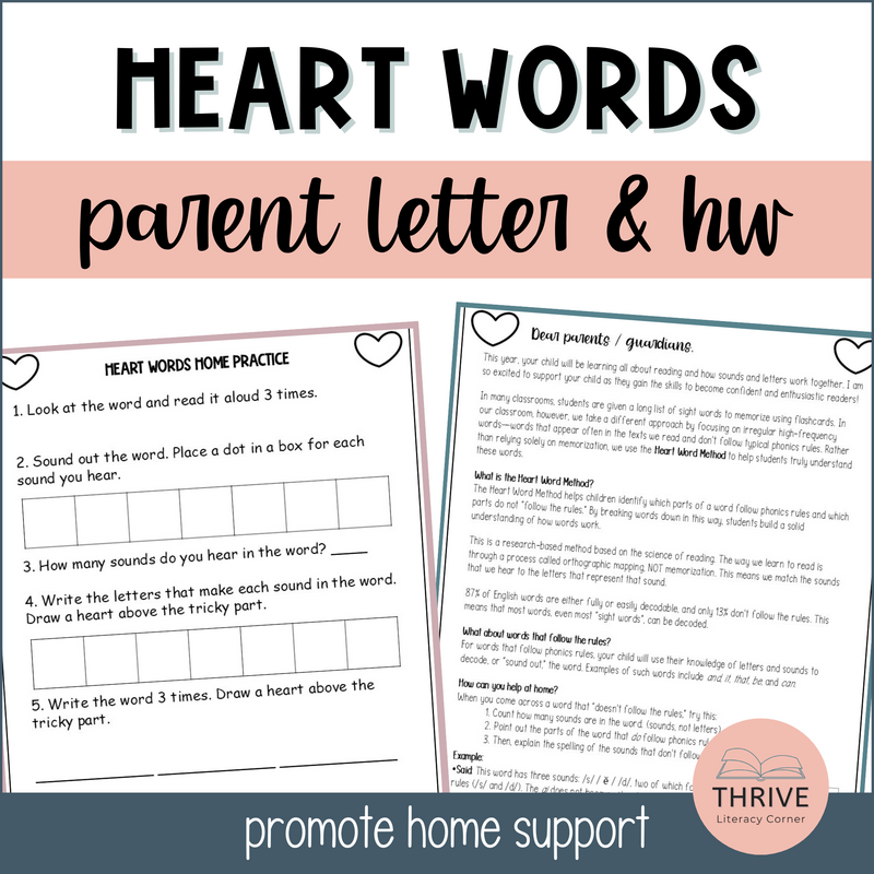 Heart Words Parent Letter & Homework Practice Guide