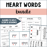 Heart Words Bundle: UFLI Heart Word Practice Sheets, Flash Cards, Slides, Word List, Assessment, Parent Letter