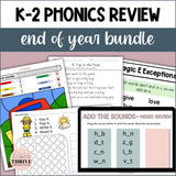End of Year Phonics Review K-2 No Prep Science of Reading Activities