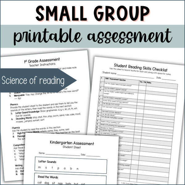 Printable Small Group Assessment for Creating Small Groups SOR-Aligned