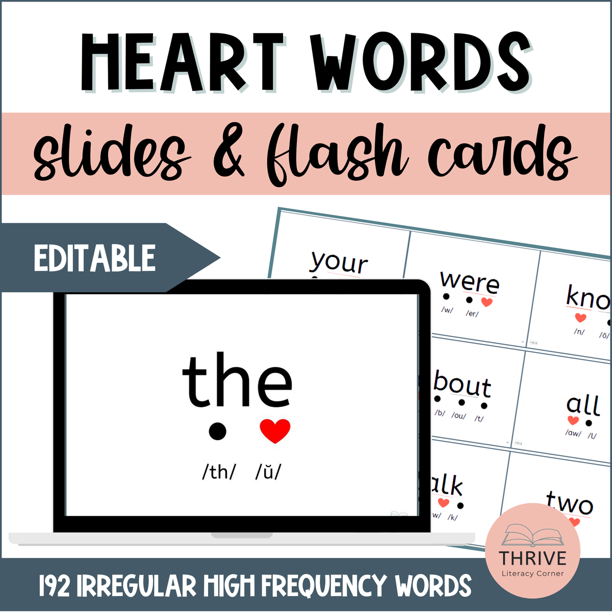 Heart Word Flash Cards & Slides - Mapped Out Irregular High Frequency Words