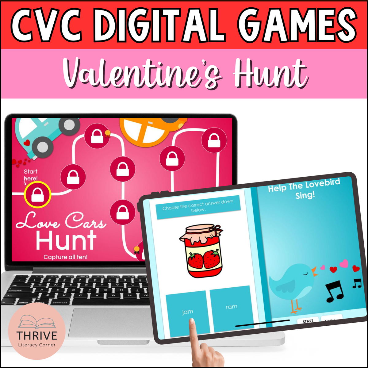 CVC Valentine's Digital Games Kinder 1st Grade