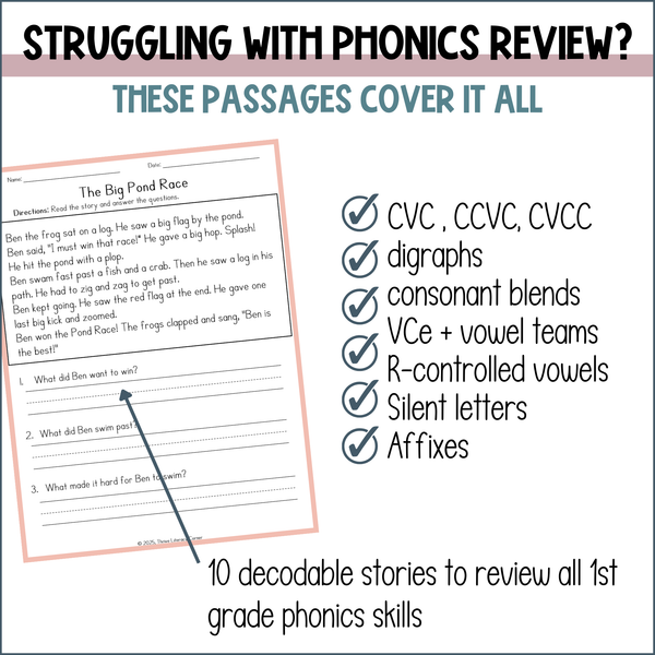 Decodable Passages with Comprehension Questions for 1st Grade Science of Reading