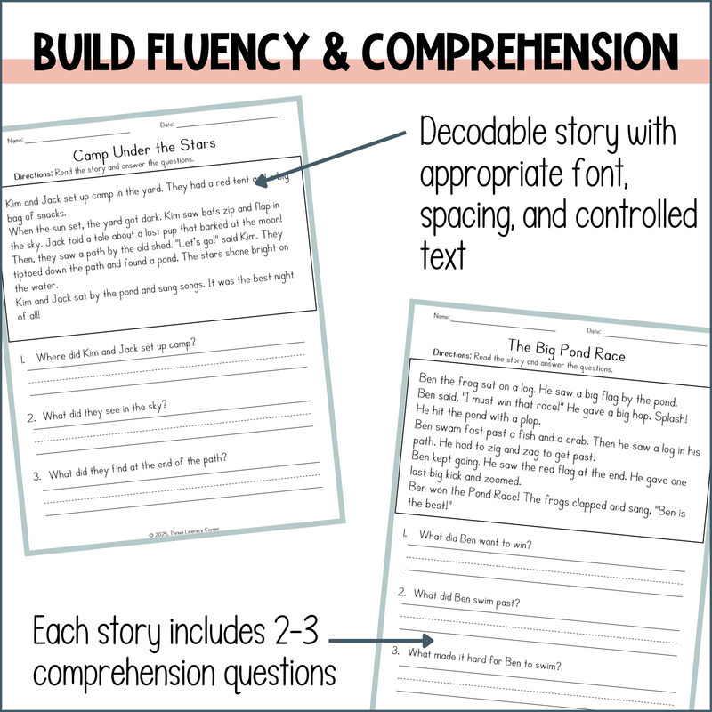 Decodable Passages with Comprehension Questions for 1st Grade Science of Reading