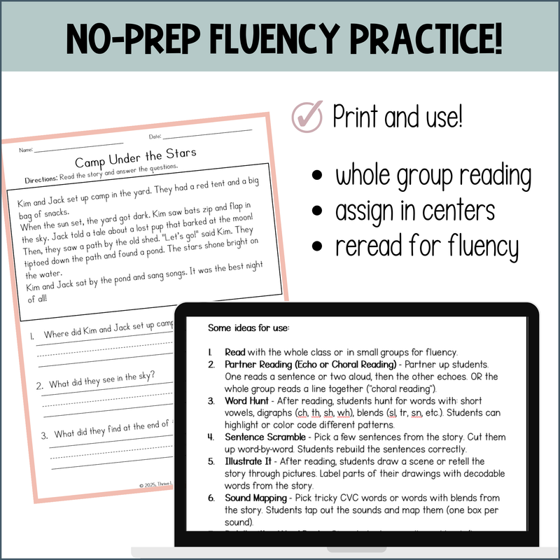 Decodable Passages with Comprehension Questions for 1st Grade Science of Reading