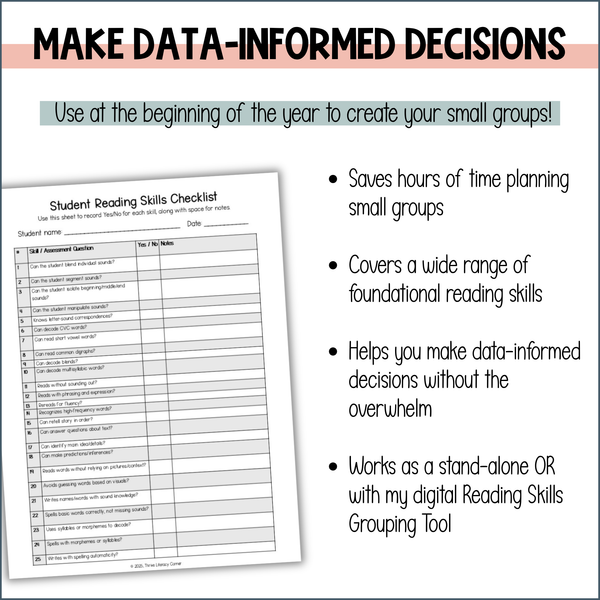 Printable Small Group Assessment for Creating Small Groups SOR-Aligned