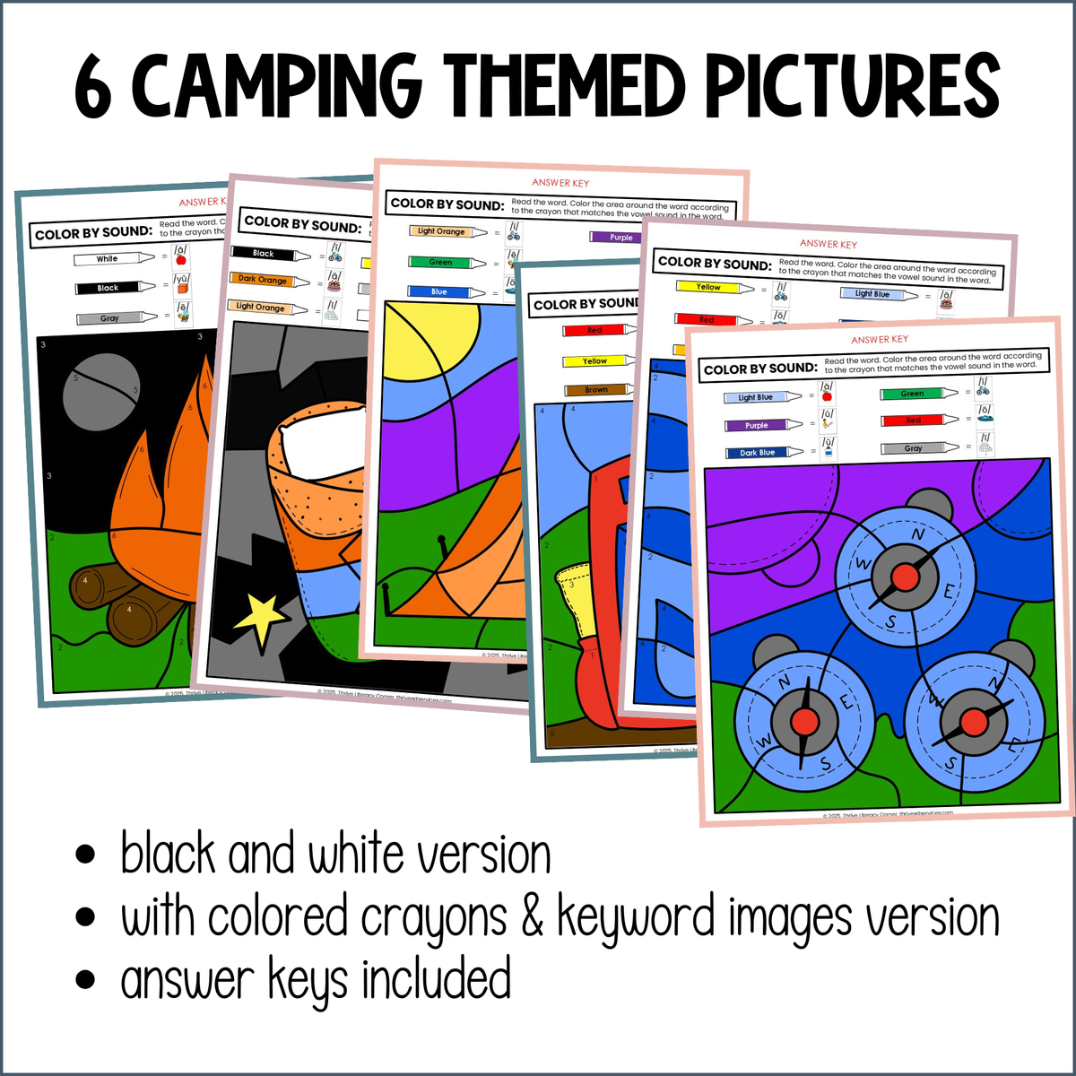 Phonics Color By Sound Worksheets - Camping Theme