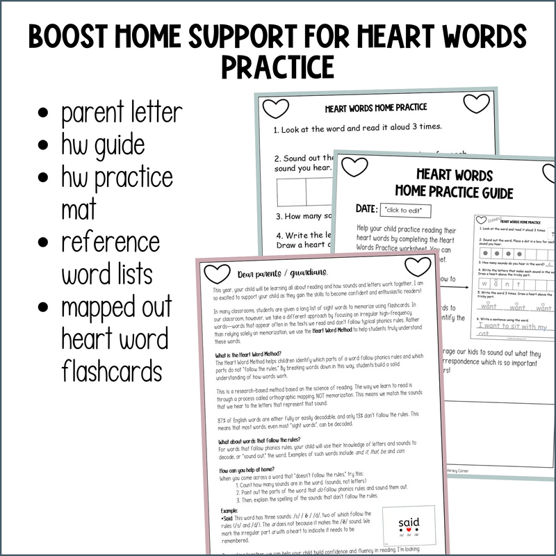 Heart Words Parent Letter & Homework Practice Guide