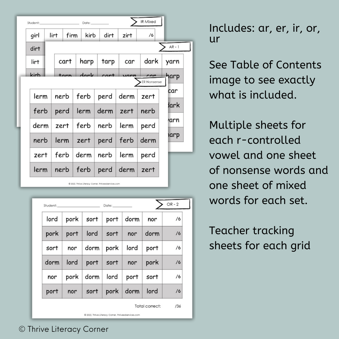 R-Controlled Vowels Fluency Grids 2