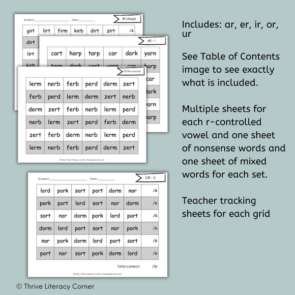 R-Controlled Vowels Fluency Grids