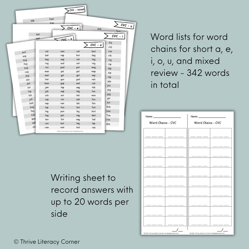 CVC Words - Word Chains & Word Ladders Worksheets