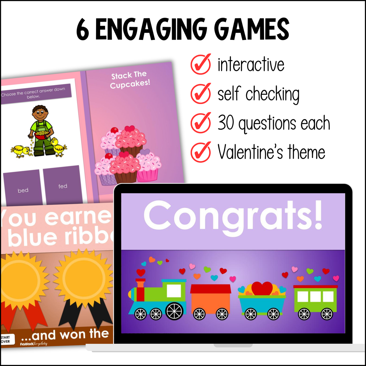 CVC Valentine's Digital Games Kinder 1st Grade