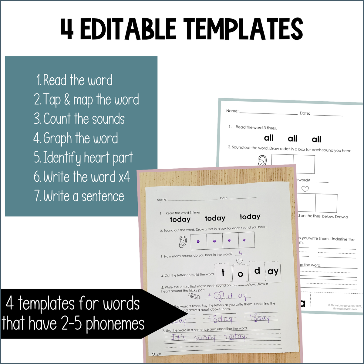 Editable Heart Words Mapping Templates
