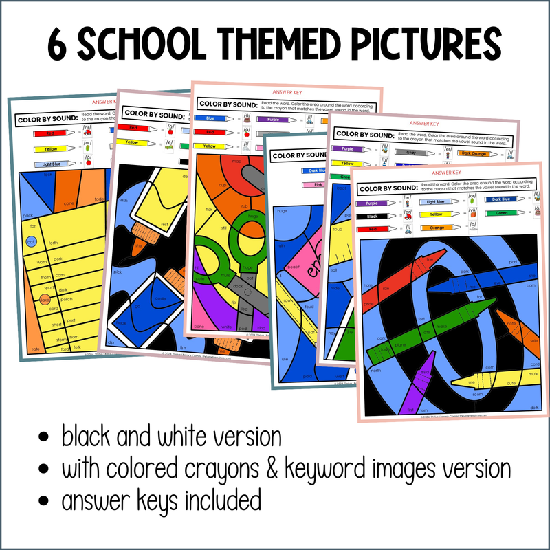 Phonics Color By Sound Worksheets -School Themed