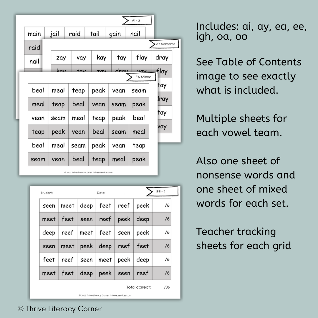 Vowel Teams Fluency Grids 2