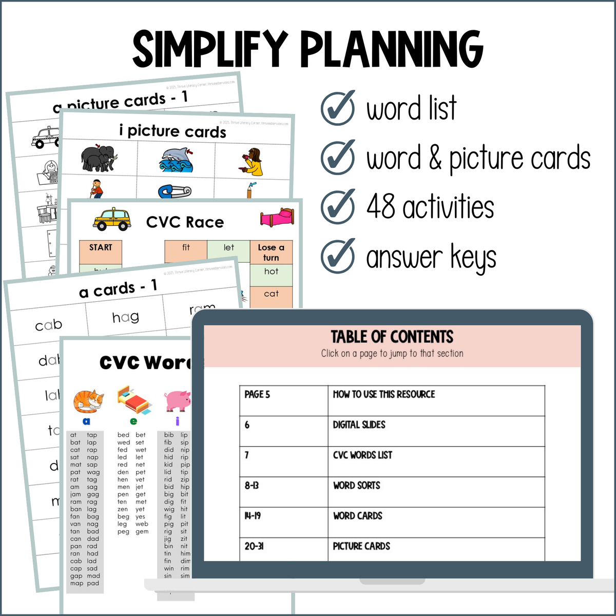 CVC Word Practice Printable & Digital Activities