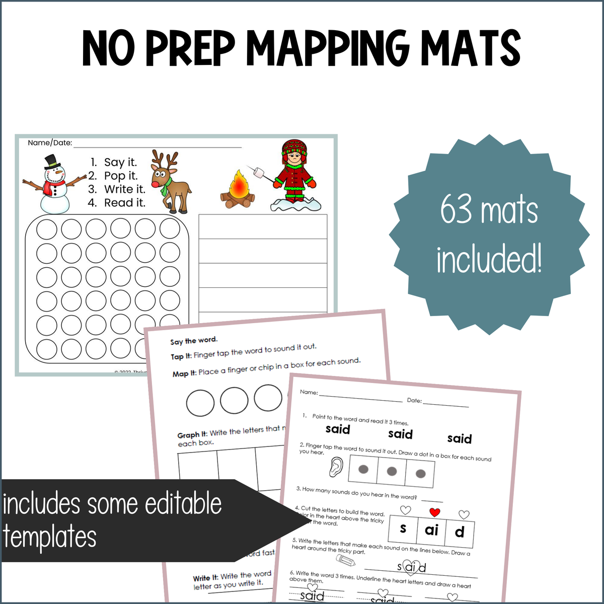 Word Mapping Mats BUNDLE - Sound Mapping Templates for Orthographic Mapping