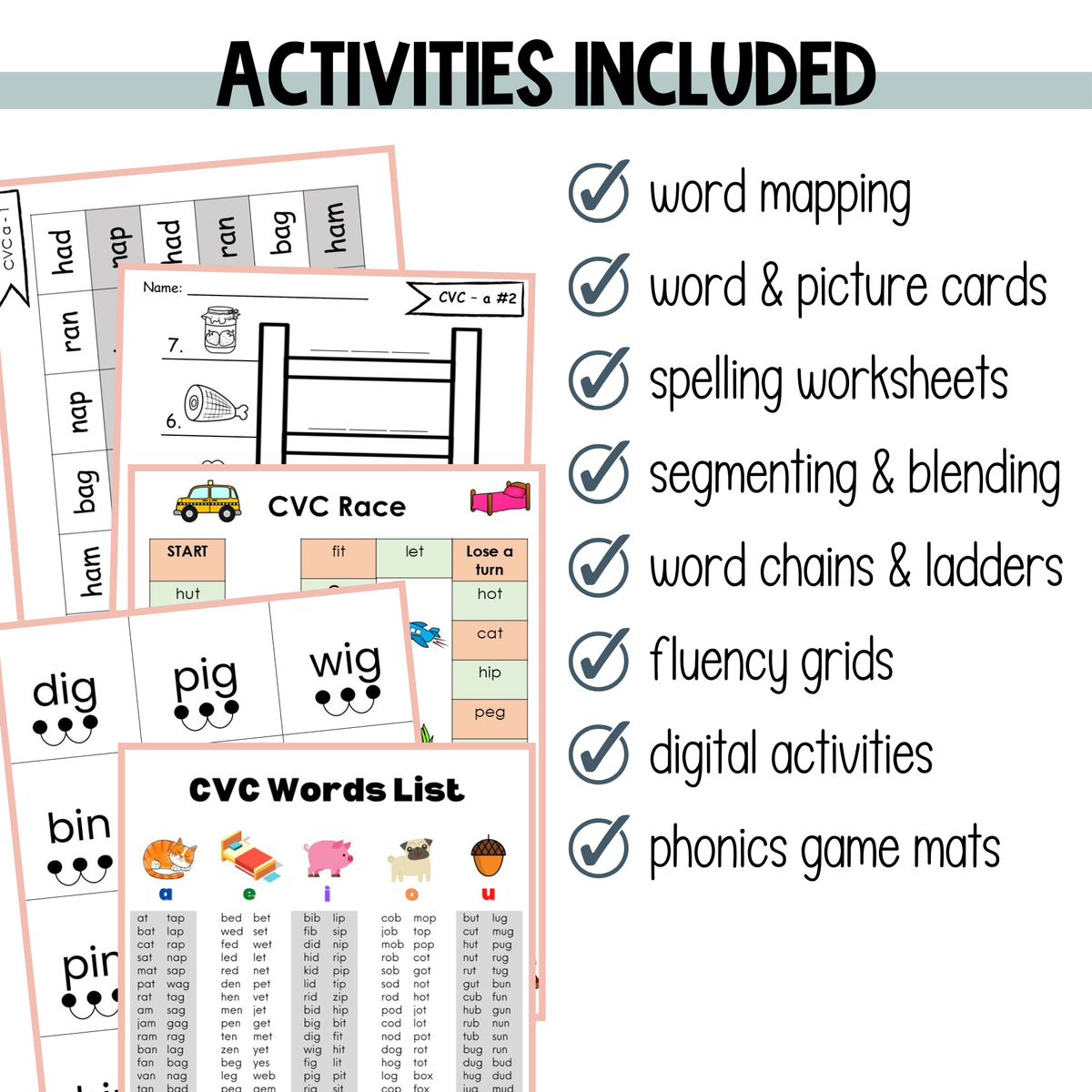 CVC Short Vowel Activities, Worksheets, and Centers BUNDLE