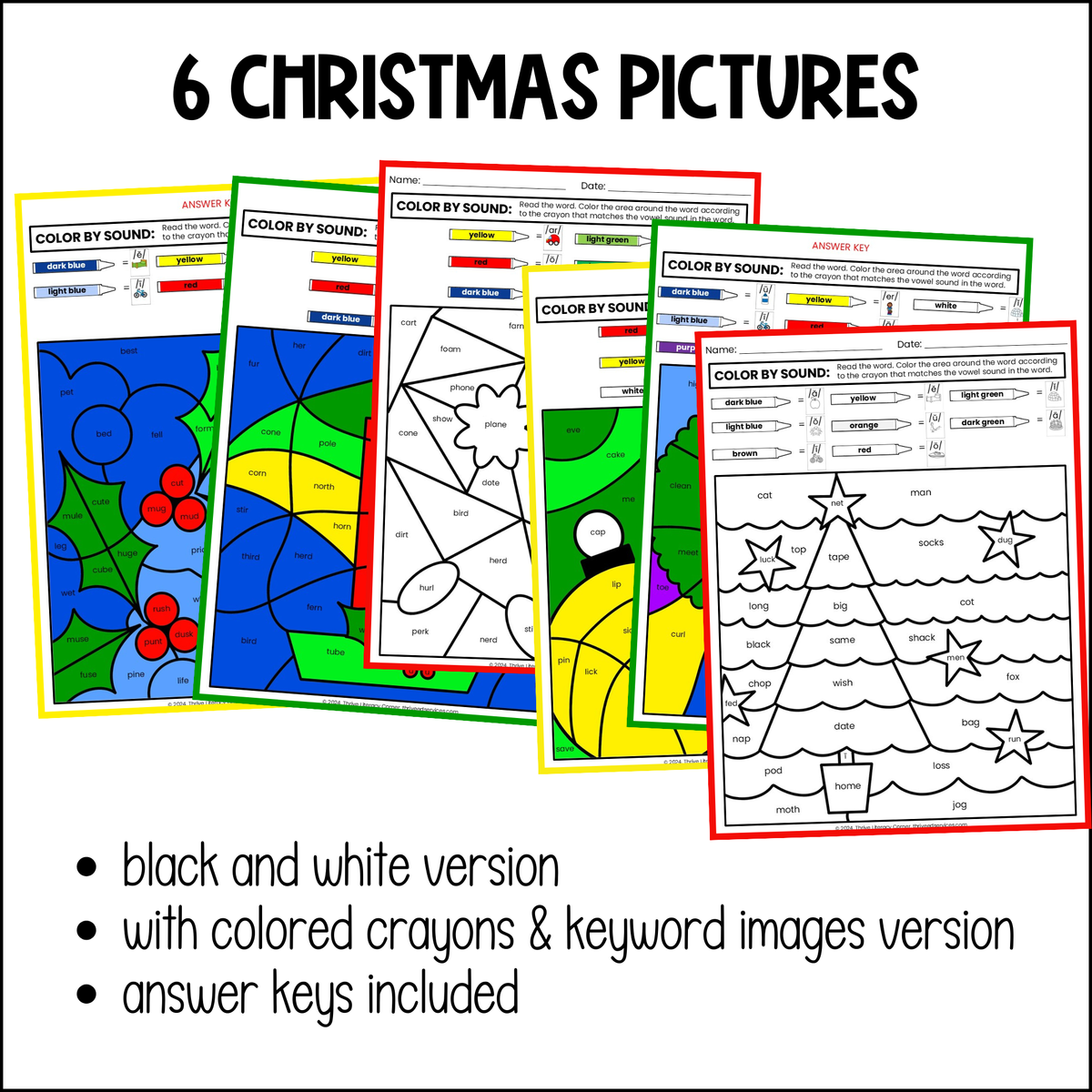 Christmas Phonics Color By Sound Worksheets