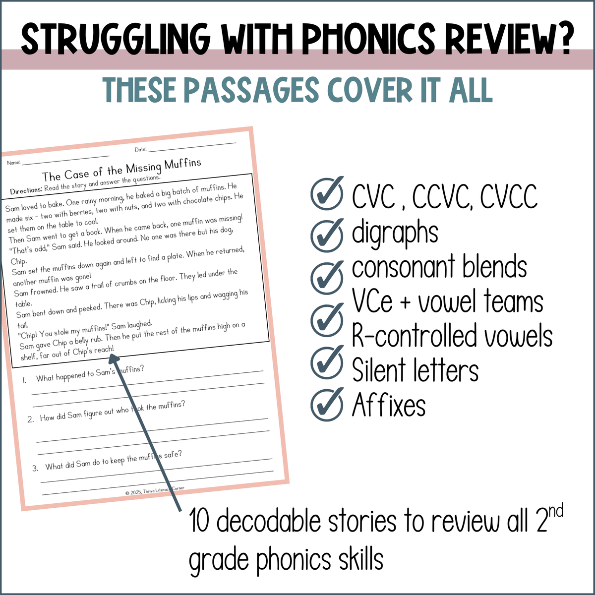 Science of Reading Decodable Passages with Comprehension Questions for 2nd Grade