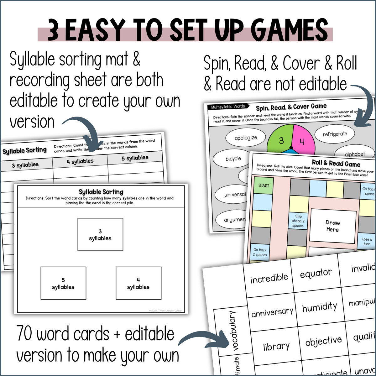 Multisyllabic Words Practice Printable Games & Editable Worksheets