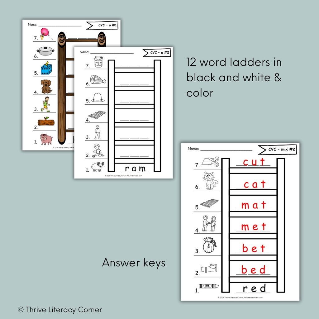 CVC Words Word Chains & Word Ladders Thrive Literacy Corner Shop