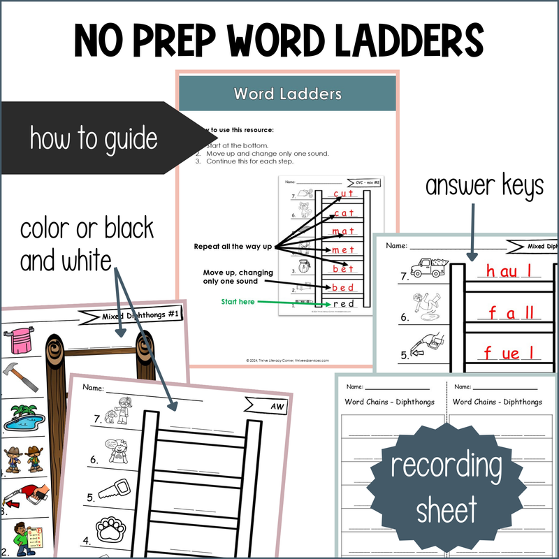 Diphthong Vowel Teams Word Chains & Word Ladders