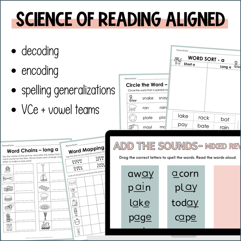 Long A Worksheets & Activities for Long A Spelling Patterns Practice
