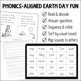 Earth Day Decodable Reader and Activities for Kindergarten First Grade UFLI Lessons 1-53